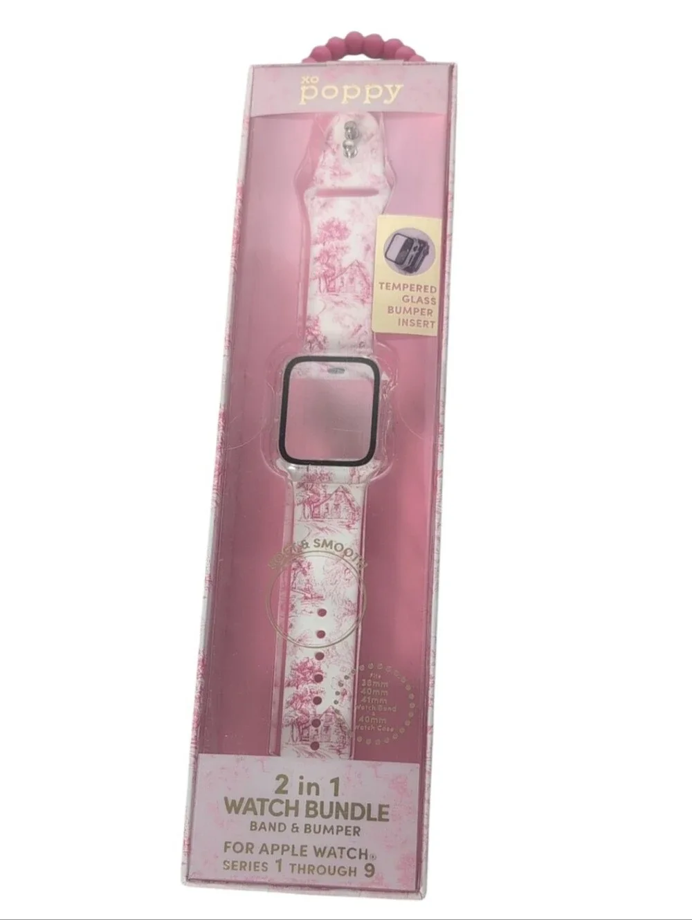 XO Poppy Pink Toile Apple Watch Band & Bumper for Apple Watch Series 1-9